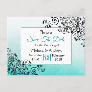 ElegantTeal and Black Script Wedding Save the Date Announcement Postcard
