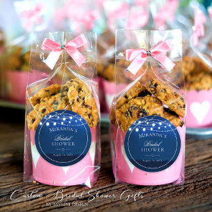 Elegent Blue Night & String Lights Bridal Shower Classic Round Sticker