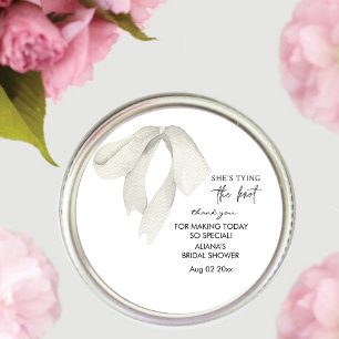  Elegent Bow She's Tying the Knot Bridal Shower  Classic Round Sticker