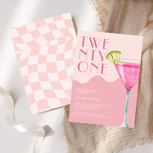 Elegent Chic Pink Cocktail 21st Birthday  Invitation