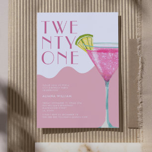 Elegent Chic Pink Cocktail 21st Birthday  Invitation
