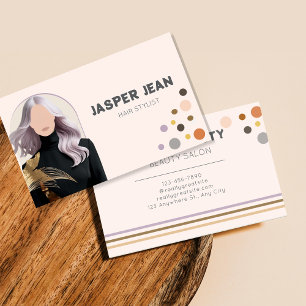 Elegent Chic Purple Long Hair Girl Hairstylist Business Card