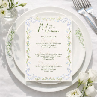 Elegent Floral Bow Border Minimal  Menu