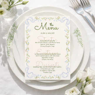 Elegent Floral Bow Border Minimal  Menu