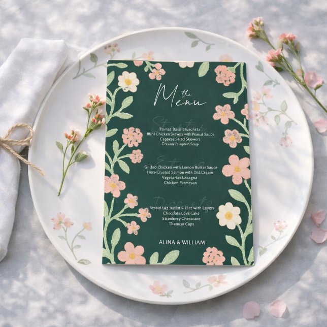 Elegent Floral Green Pink Border Minimal  Menu (Creator Uploaded)