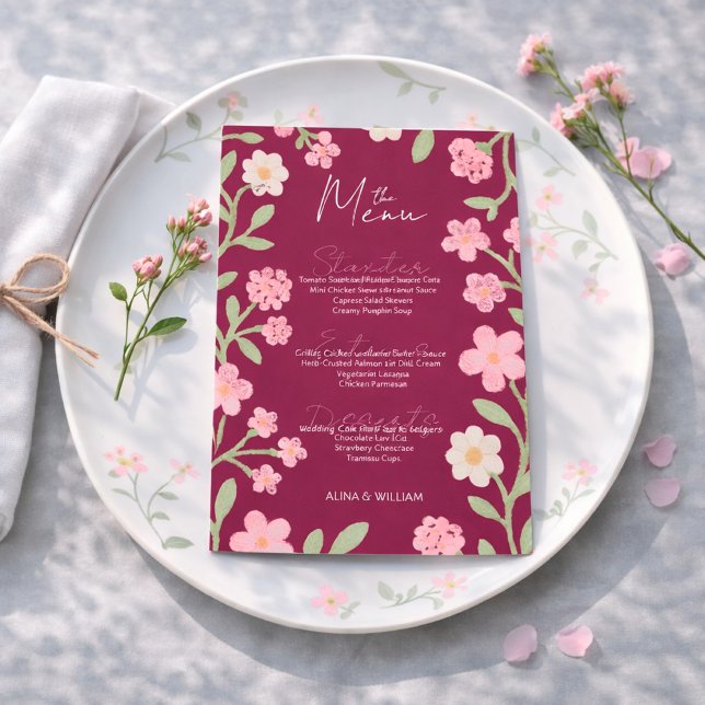 Elegent Floral Pink Border Minimal  Menu (Creator Uploaded)