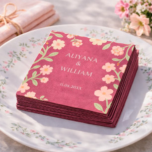Elegent Floral Pink Border Minimal  Napkin