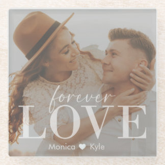 Elegent Modern Forever Love Couple Photo Coaster