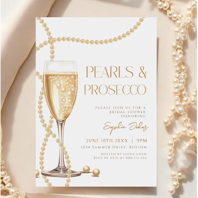 Elegent Pearls & Prosecco Bridal Shower Invitation (Creator Uploaded)
