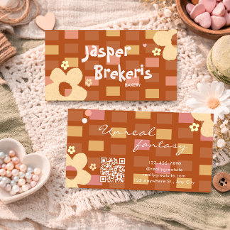 Elegent Retro Chic Brown Daisy Cute Business Card