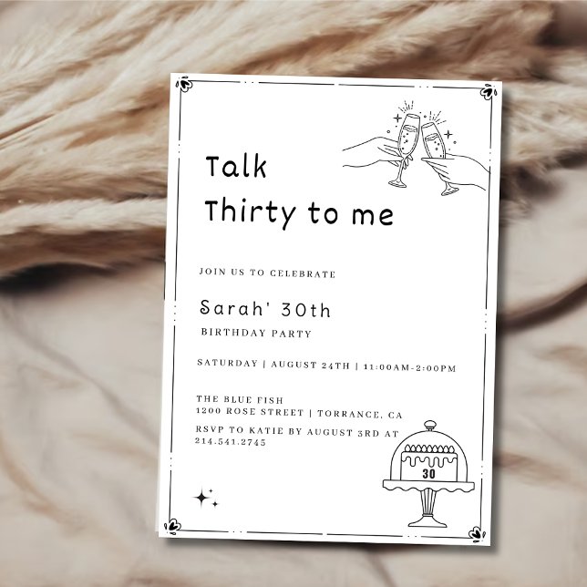 Elegent simple Talk 30 To Me 30th Birthday Party  Invitation (Creator Uploaded)