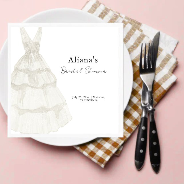 Elegent Simple White Wedding Gown Bridal Shower Napkin (Creator Uploaded)