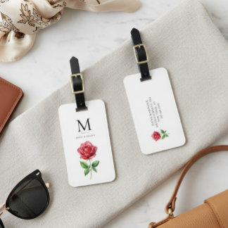 Elegnant Red Rose Floral Monogram Personalised Luggage Tag