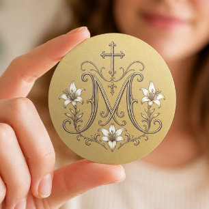 Elegnat Gold Marian Cross Catholic Classic Round Sticker