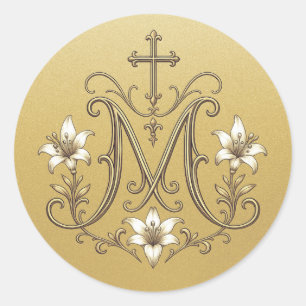 Elegnat Gold Marian Cross Catholic Classic Round Sticker