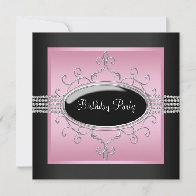 Elegnat Pink Black Birthday Party Invitations (Front)