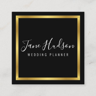 Elelgant Gold Black Minimalist Editable 2.5x2.5 Sq Square Business Card
