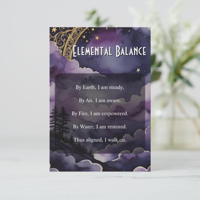 Elemental Balance Pagan Prayer Pocket Ritual Card (Standing Front)