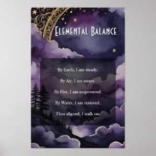 Elemental Balance Purple Night Sky Pagan Prayer Poster
