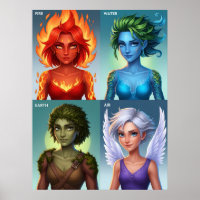 Elemental Fantasy Portraits Fire Water Earth Air