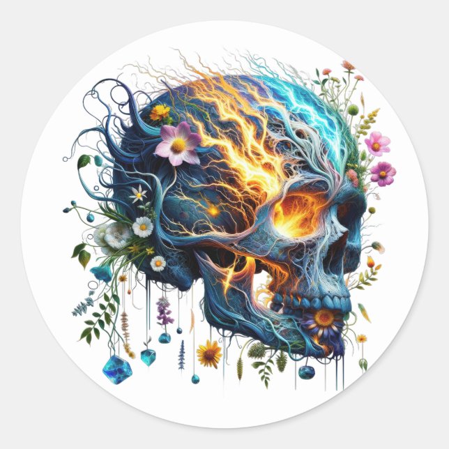 Elemental Floral Inferno Classic Round Sticker (Front)