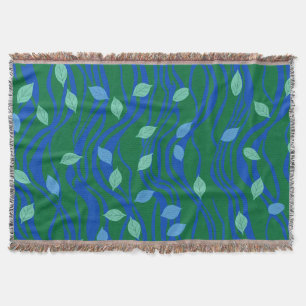 Elemental Flow Emerald Green Cobalt Blue w Leaves Throw Blanket