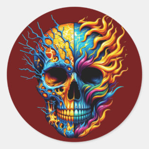 Elemental Fusion Skull Classic Round Sticker