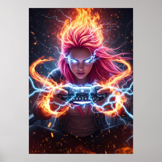 Elemental Mage Gamer Girl Art Poster (Front)