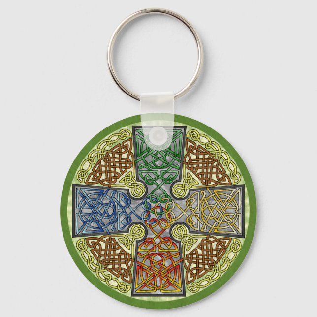 Elemental-Textured Celtic Cross Medallion Key Ring (Front)