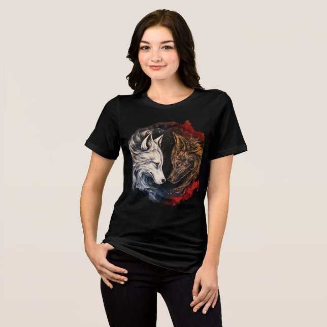 Elemental Wolves – Fire & Ice Spirit Art Tri-Blend Shirt (Front Full)