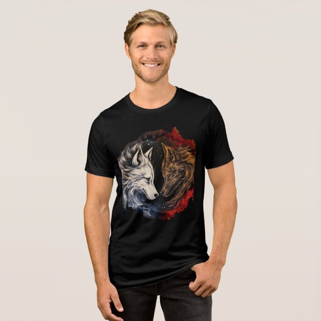 Elemental Wolves – Fire & Ice Spirit Art Tri-Blend Shirt (Front Full)