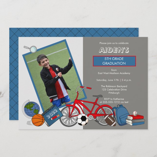 Elementary Photo Boy Graduation Party Invitation (Front/Back)