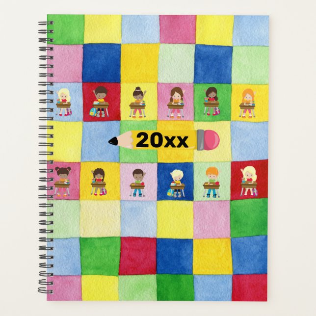 Elementary School Classroom Children Squares Planner (Front)