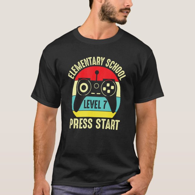 Elementary School Level 7 Press Start Video Gamer T-Shirt (Front)