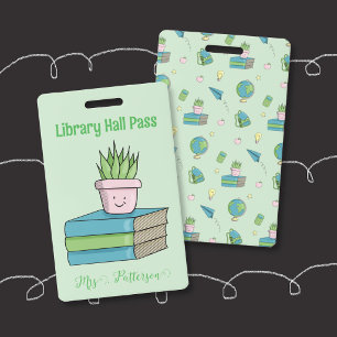 Elementary School Library Books Doodle Hall Pass ID Badge