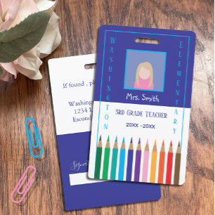 Elementary School Teacher colour pencils Photo ID  ID Badge