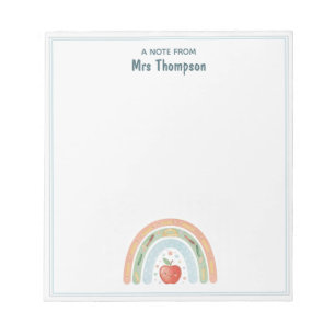 Elementary School Teacher Cute Apple Rainbow Notepad