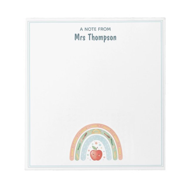 Elementary School Teacher Cute Apple Rainbow Notepad (Front)