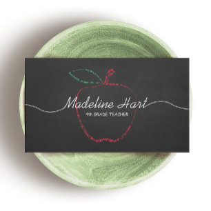 Elementary School Teacher Red Apple Chalkboard Business Card