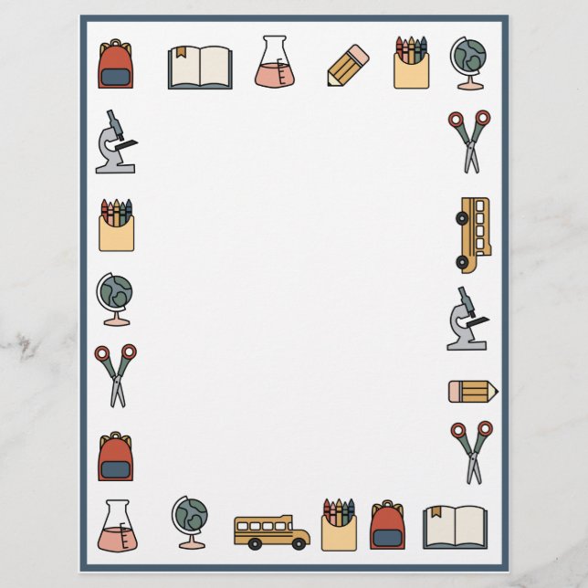 Elementary School Theme Teacher Bus Book Globe  Custom Letterhead (Front)