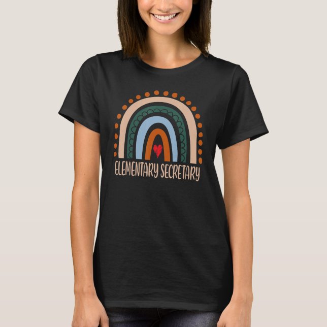 Elementary Secretary Rainbow Appreciation Day Back T-Shirt (Front)