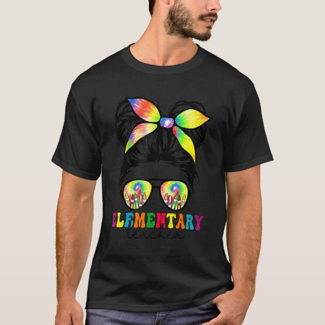 Elementary Teacher Messy Bun Groovy First Day Of S T-Shirt (Front)