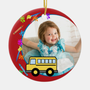 Elementary Years School Bus Photo Ceramic Tree Decoration