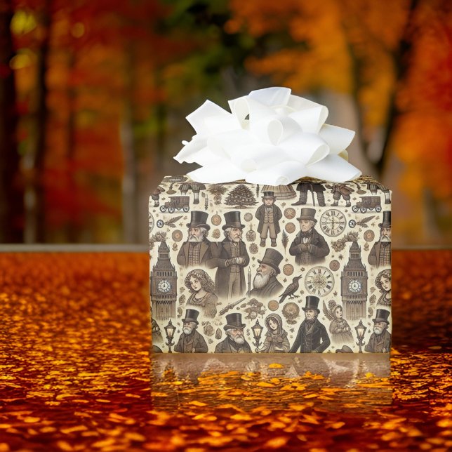 Elements of Classic Christmas Carol Brown Wrapping Paper (Creator Uploaded)