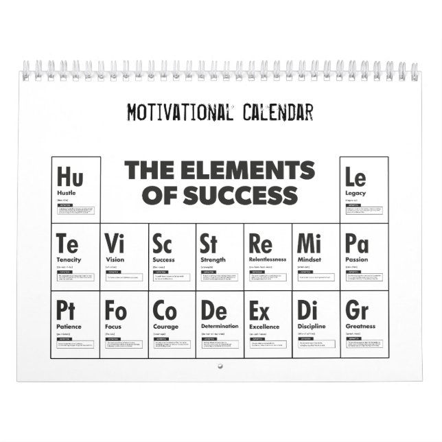 Elements Of Success - Gym Hustle Motivational Cale Calendar (Cover)
