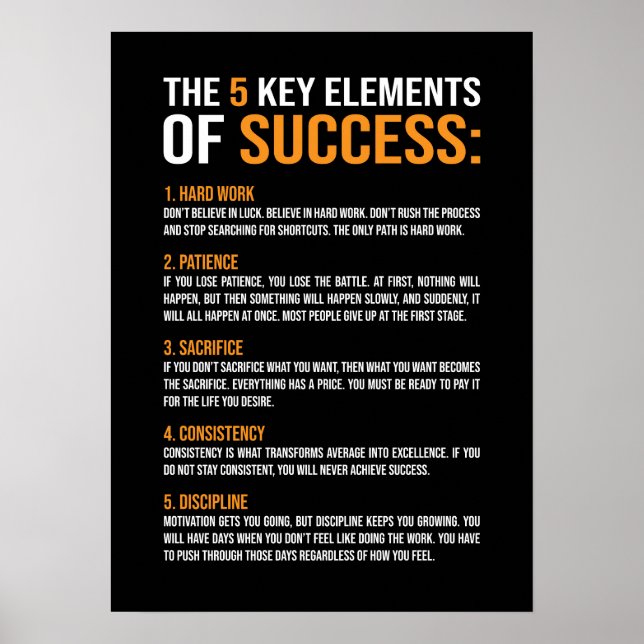 Elements Of Success, Gym, Hustle, Success, Inspire Poster (Front)