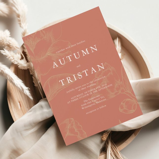 ELENA Botanical Coral Wedding Invitation (Creator Uploaded)