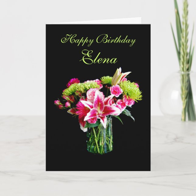 Elena Happy Birthday, Stargazer Lily Bouquet Card (Front)