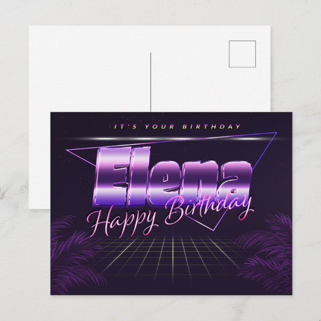 Elena last name first name purple postcard birthda (Front/Back)