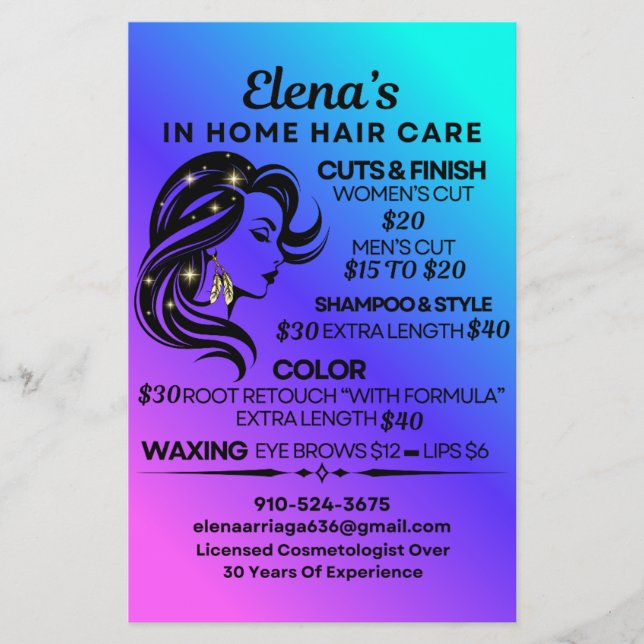 Elena's in home hair care flyer (Front)
